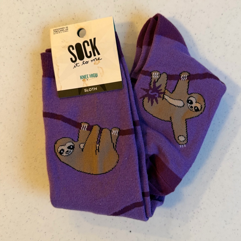 NWT Purple Sloth Knee High Socks Sock It To Me - Picture 4 of 7